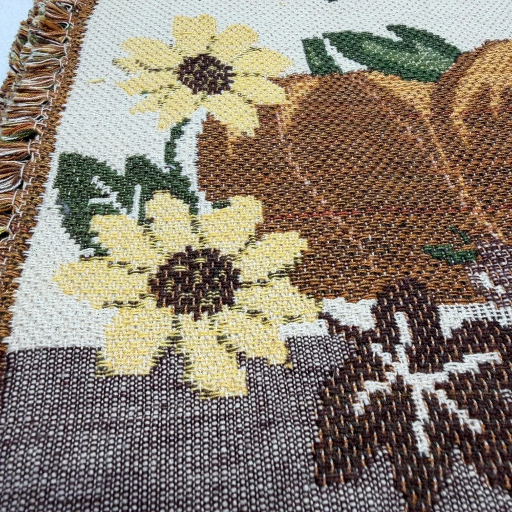 Woven Tapestry Thanksgiving Placemats Pumpkins Sunflowers Fall Harvest Set of 10